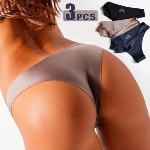 3pcs Thong Panties Seamless Silk Underwear Brief Sexy Tanga Lingerie Women G String Thongs Panty Breeches Briefs