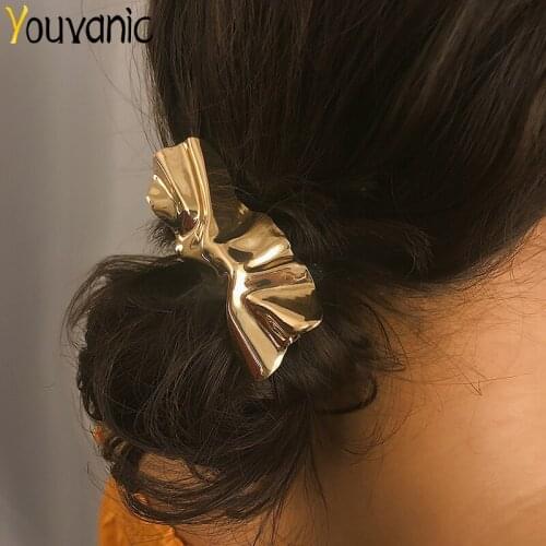Youvanic Shinny Gold Alloy Knot Hairpin Barrettes Big Folded Geometric Styling Hair Clips Headwear Women Hair Accessories 0365