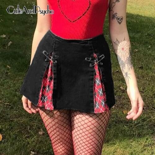 Sexy Plaid Print Y2K Pleated Skirts Women Vintage Dark Academia Fashion Mini Skirts Harajuku High Waisted Skirt 90s Cuteandpscho