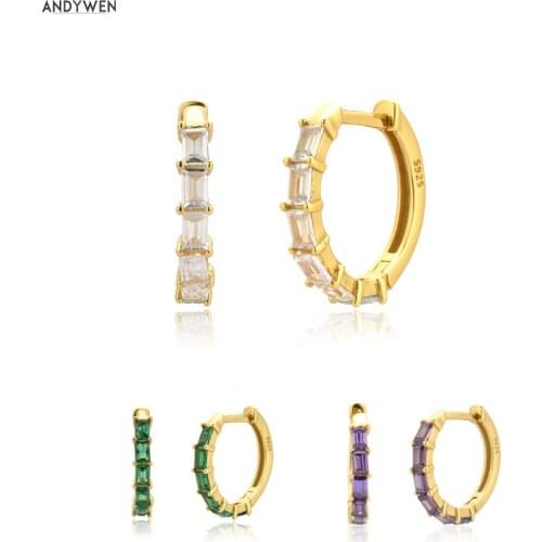 ANDYWEN New 925 Sterling Silver Gold Clear CZ Hoops Loops Luxury Zircon Pave Piercing Ohrringe Pendiente Huggies Jewelry Jewels