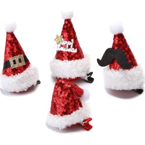 Handmade Christmas Cap Hairpins Kids Girls Bling Hair Clips Lovely Hair Accessories Children New Year Gift Christmas Hair Clips