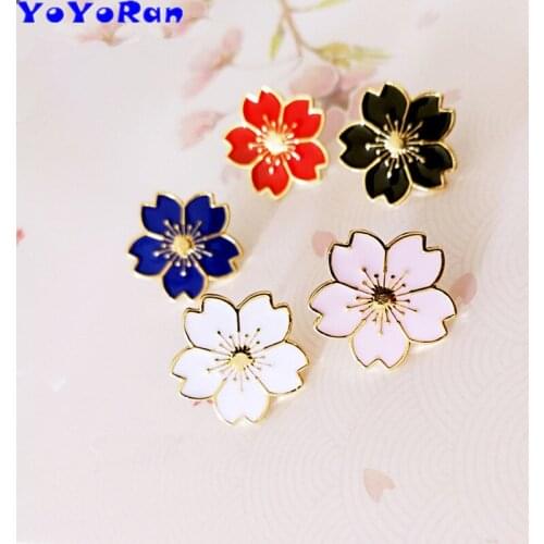 1 Piece drop oil Sakura flower brooches pin for woman oriental cherry Lapel collar pin badge brooch cuff button charm jewelry