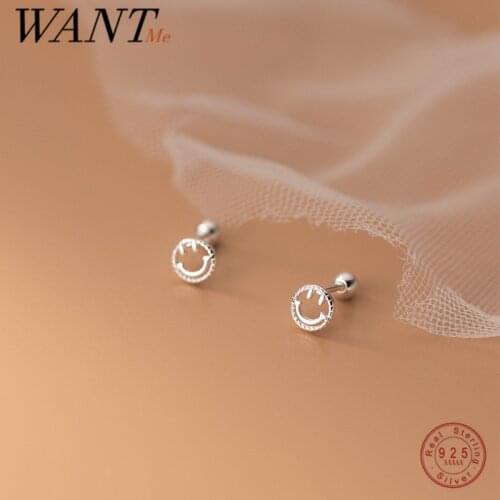 WANTME Lucky Hollow Smile 925 Sterling Silver Stud Earrings Minimalist Fashion European Teen Party Charm Piercing Women Jewelry