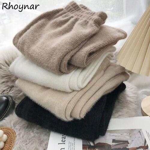 Thickening Pants Women Winter Large Size S-5XL Simple Ulzzang Comfort Loose Solid All-match High Elastic Waist Femme Basic Retro