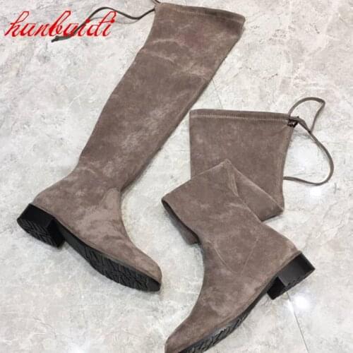 Womens Boots Are Thin Autumn New Skinny Boots High-Tube Strap Design Low-Heeled Over The Knee Martin Boots Khaki Trend