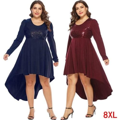 Plus size big 5XL 6XL 7XL 8XL bust 130 large size womens sequin dress autumn round neck long sleeve loose large size blue dress