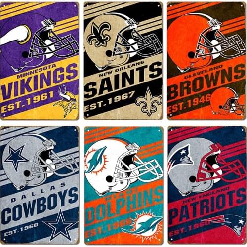 Rugby Team Football Cap Tin Sign Retro Metal Plaques Wall Art Home Decoration Pub Cafe Restaurant Painting Iron Sign for Gifts