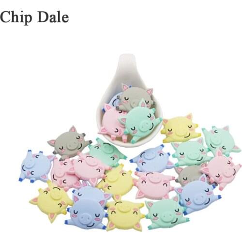 Chip Dale 10pcs Cartoon Silicone Pig Beads BPA Free DIY Baby Teething Soothing Pacifier Nursing Bracelet Toys Accessory