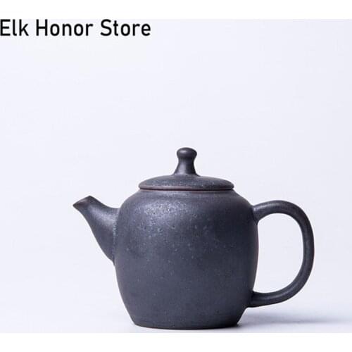 240ml Antique Balck Coarse Ceramic Teapot Handmade Pottery Strainers Hongdao Pot Dahongpao Puer Master Tea Maker Gift Packaging