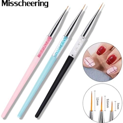 3Pcs/set Nail Art Liner Painting Pen 3D Rhinestones Handle DIY UV Gel Brushes Drawing Kit Line Grid French Design Manicure Tools