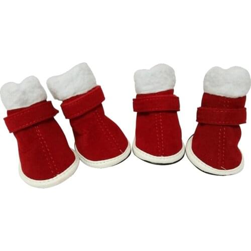 4Pcs/Set Small Dogs Cats Shoes Xmas Walking Running Hiking Outdoor Activities Red Booties Paw Protector Holiday Pet Custome
