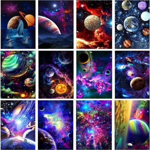 Full Drill Diamond Painting Moon Scenery Galaxy 5D Diamond Embroidery Cross Stitch Mosaic Art Space Planet Landscape Kits Decor