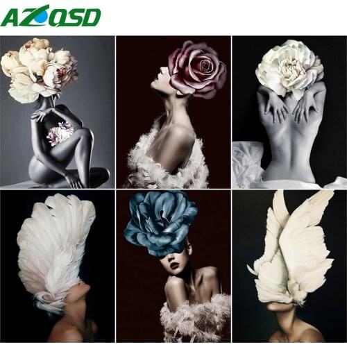 AZQSD Full Square/round Drill Diamond Painting Girl Flower Handicraft Gift Diamond Embroidery Portrait Mosaic Home Decor
