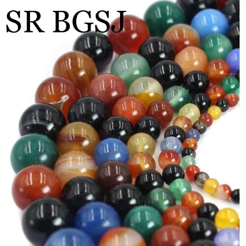 Free Shipping 4-14mm Mixed Agat Gems Loose Natural Round Stone Spacer DIY Beads Strand 15"