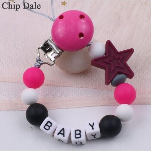 Chip Dale Personalized Name Five Star Silicone Pacifier Clips Holder Chain BPA Free DIY Anti-drop Dummy Clip Baby Accessories