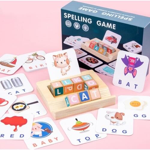 Wooden Montessori Puzzle Toys Spelling Word Game English Letter Digital Card Matching Educational Math Toy for Children Gifts