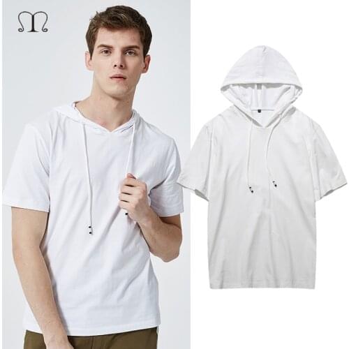 Hooded T-shirts Men T Shirts Hip Hop Solid Tshirt Men Short Sleeve Streetwear Tee Shirt Homme Tops Tee Male Oversize White Black