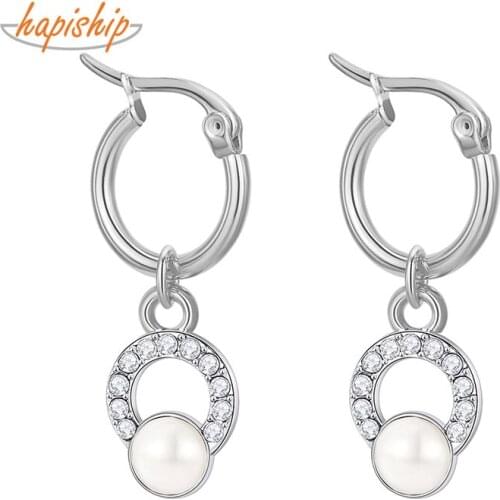 Hapiship 2021 New Fashion Stainless Steel Hollow Round Cz Hoop Earring For Women Everyday Wholesale Jewelry E002