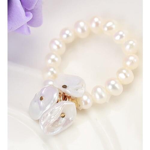 New Minimalist Multi Bead Freshwater Pearls Geometric Rings Women Finger Jewelry Fashion Adjustable Elastic Ring кольцо женское