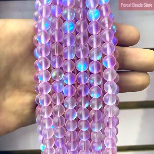 Matte Light Purple Austria Crystal Glitter Moon Stone Round Beads for Jewelry Making DIY Bracelet Necklace 15"Strand 6 8 10 12MM