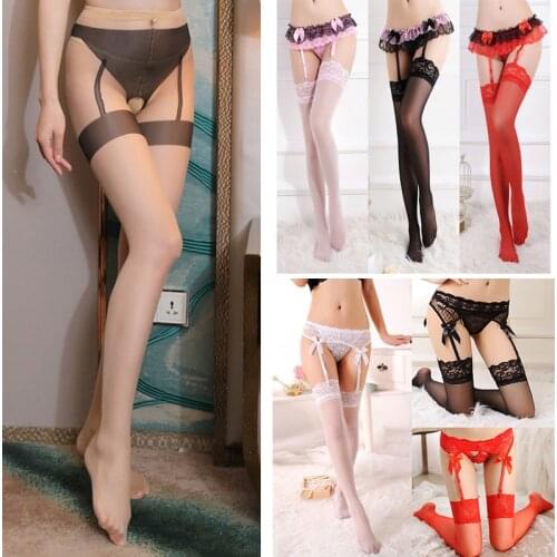 Lace Mesh Fishnet Stockings Garter Belt Suspenders Sexy Stockings for Women Female Lingerie Thigh High Over Knee Pantyhose