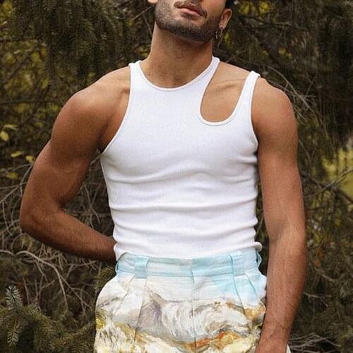 Summer Men Tank Top Casual Sleeveless Vest Tops Strap Solid Cut-out Design Tank Tops