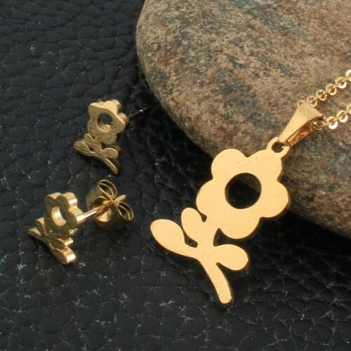 Fashion Style Stainless Steel Jewelry Sets For Women Gold Color Pendants And Earrings SFXZBUAF