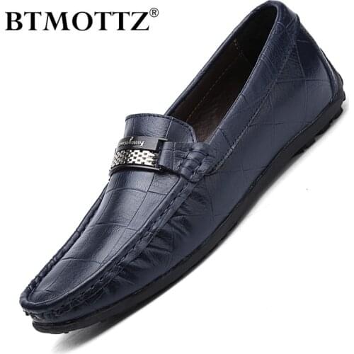 Men Shoes Casual Genuine Leather Mens Loafers Moccasins Handmade Slip on Boat Shoes Classical Chaussure Homme Size 38-48 BTMOTTZ