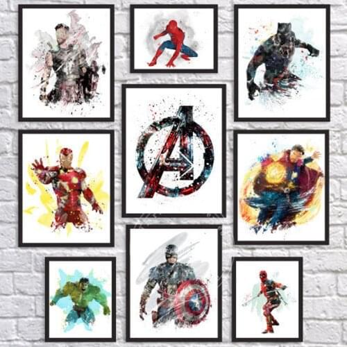 Avengers Watercolor Canvas Art Paintings Marvel Superhero Poster and Print Wall Art Picture Living Room Cuadros Home Decoration