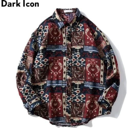 Dark Icon Embroidery Thick Shirt Jacket Men Autumn Oversized Mens Shirt Jackets for Man