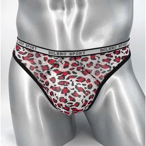 Mens Leopard Thong Bikini T-Back Pants Sissy Gay Underwear U Pouch Underpants Low-rise Briefs G-String Stretchy Tangas A50