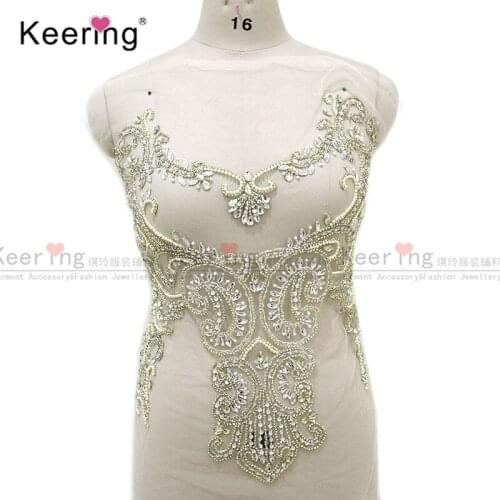 New arrival Sexy front and back rhinestone bodice applique for dress patch. WDP-144