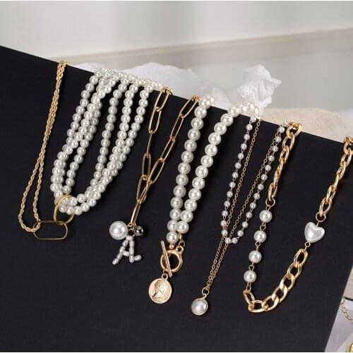 Punk Lrregular Pearl Chain Choker Necklace For Women Asymmetric Lock Pearl Pendant Necklaces 2021 Trend Jewelry Gifts