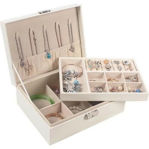 PU Jewelry Box Snap Closure Rectangular Style Solid Wear Resistant Practical Ring Watch Necklace Storage Case Black/Beige