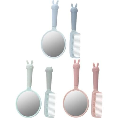 Kapmore Hand Mirror Portable Cartoon Hairdresser Mirror Vanity Mirror with Hair Comb Hairdressing Styling Tools for Women
