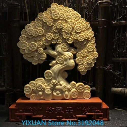 Boxwood shake Qian Shu rich tree lucky tree wood crafts decoration office decoration