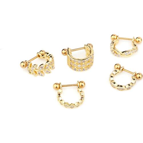 New Fashion Leaf CZ Cubic Zircons Stud Helix Cartilage Tragus Earrings Jewelry for Women Ear Bone Cartilage Piercing Earrings