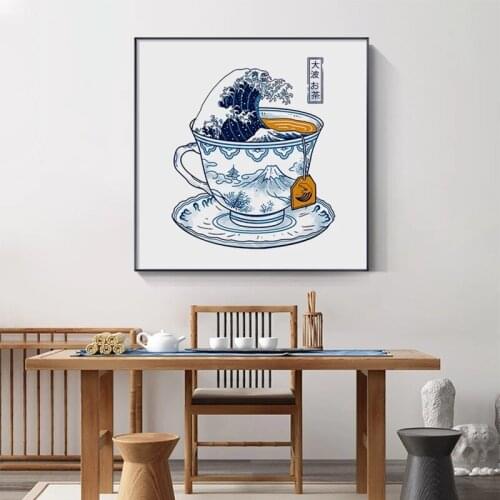 Modern Japanese Pattern Tea Cup Unicorn Canvas Painting Posters and Print Wall Art Pictures for Living Room Home Decor Cuadros