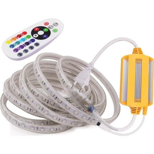 SMD5050 RGB LED Strip Light 220V 60Leds/m Flexible LED Ribbon Tape with 1500W Controller Waterproof Stripe Light with EU Plug