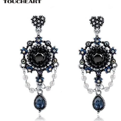 TOUCHEART Blue Crystal Antique Bronze Jewelry Popular Gifts Ethnic Vintage Drop Dangle Earrings for Women SER160112