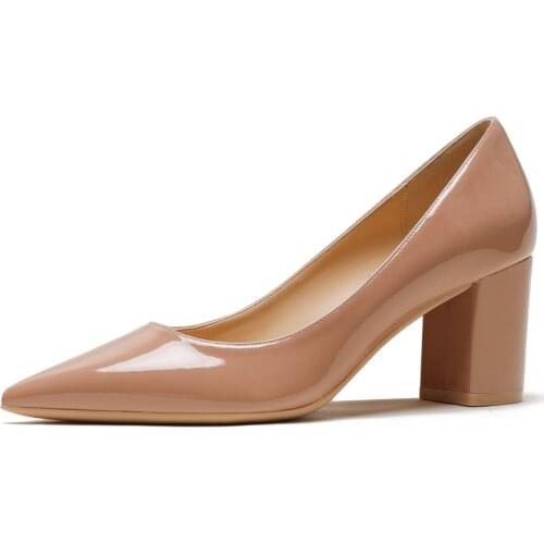 Luxury Designer Patent Leather Women Pumps Square High Heels Pointed Toe Black White Nude Elegant Office Party Work Shoes A012
