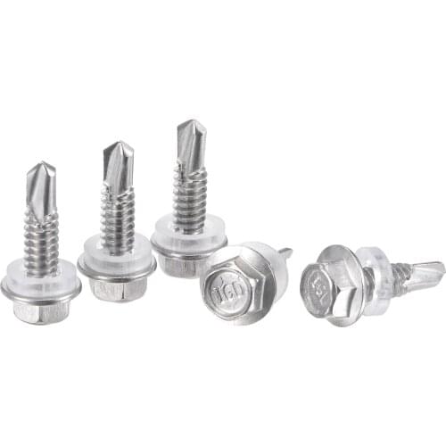 Uxcell Hex Washer Head Self Drilling Screws, #12 x 19mm 410 Stainless Steel Full Thread Sheet Metal Screw 50pcs