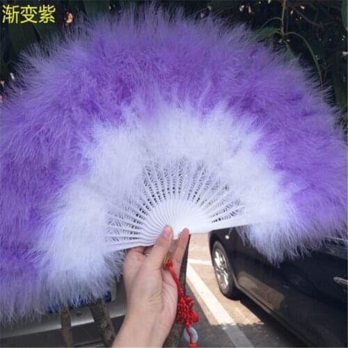 Purple and white Chinese Style Feather Fan For Dance Props Wedding Party Gift Hand Held Fan Folding Fan 50X30 cm