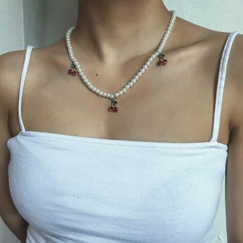 Cherry Simulation Pearl Single Layer Chain Pendant Necklaces Ins Friends Boho Sweet Fashion Jewelry Charms Necklace For Girls