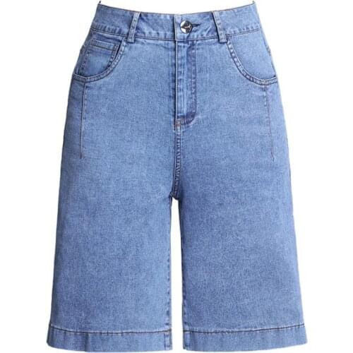 Plus Size Womens Denim Long Shorts 2021 Summer High Waist Fashion Casual Knee Length Short Jeans Bermuda Femme