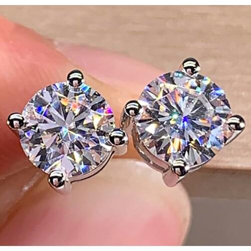 14K White Gold Stud Earrings Women 0.5 1 2 3 Carat Round Moissanite Diamond Present Wedding Anniversary Engagement Party Gift