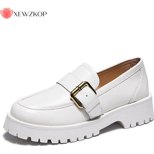 Women Loafer Shoes 2021 Spring New British Style Genuine Leather Ladies Oxford Shoes Metal Buckle Casual Sneakers School Student