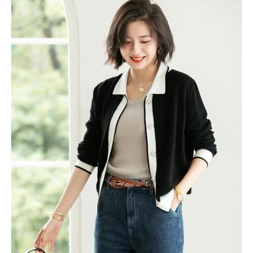 2021 Spring Autumn Korean Style Women Knitted Sweaters Fashion Black White Vintage Knit Cardigan Female Long Sleeve Tops