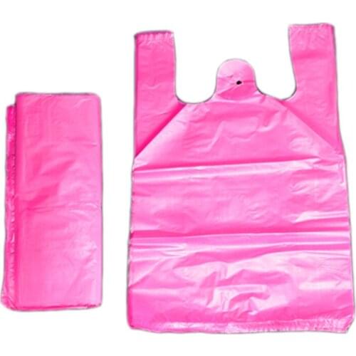 100pcs Pink Plastic Bag Thickened Vest Bag Supermarket Grocery Gift Shopping Storage Bag with Handle Kitchen Clean Garbage Bag