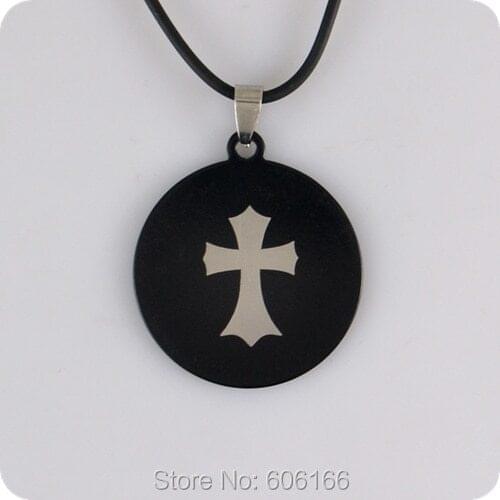 12pcs Black Cross Stainless Steel Pendant Necklace Christian Fashion Religious jewelry Wholesale